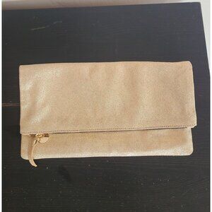 Clare Vivier Top Zip Foldover Clutch Handbag Leather Gold
